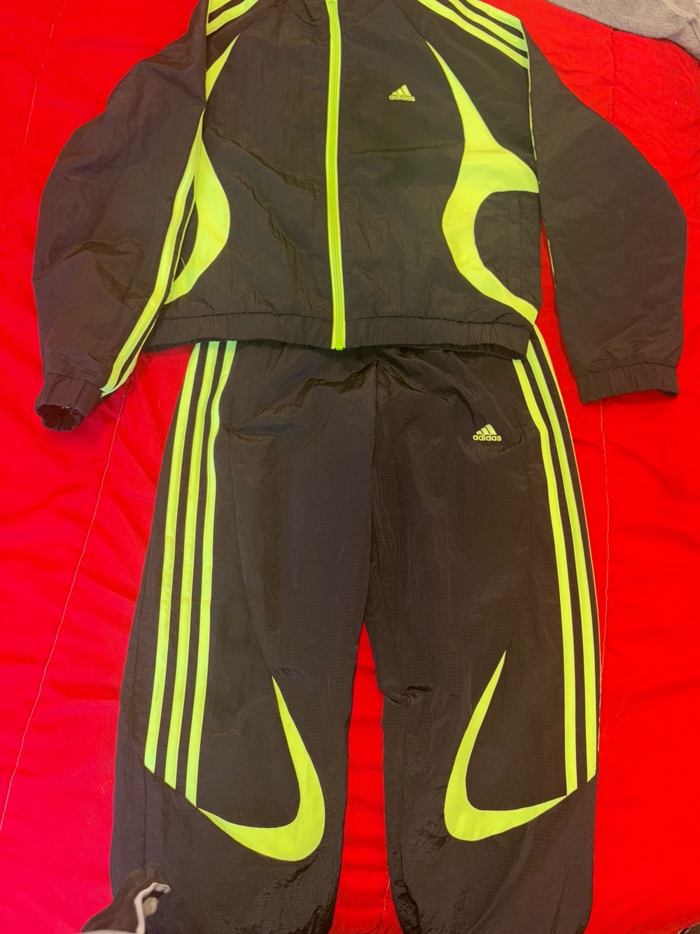 adidas Kids Black and Neon Yellow Zip Jacket & Track Pants